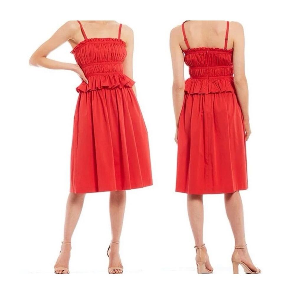 ANTONIO MELANI Red Ruffled Strap Midi Dress